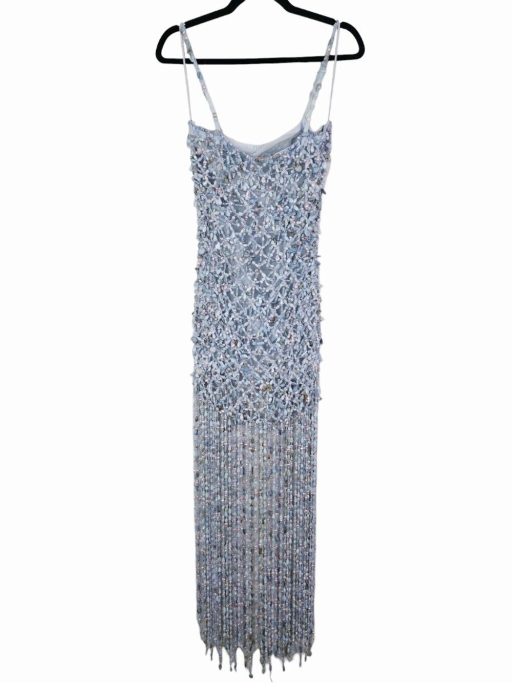 Cult Gaia Calantha Gown Coastal Blue Stone Beaded Fringe Maxi Dress - Picture 8 of 14